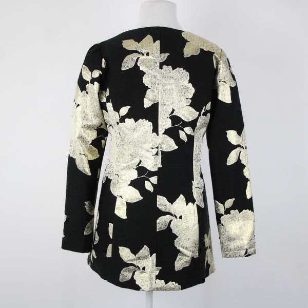 Peck And Peck NEW Sz S Black Gold Metallic Floral Lined 100% Polyester Jacket