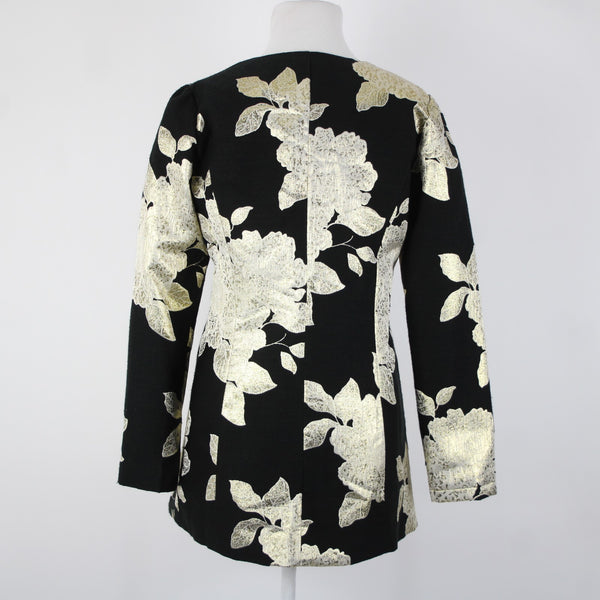 Peck And Peck NEW Sz S Black Gold Metallic Floral Lined 100% Polyester Jacket