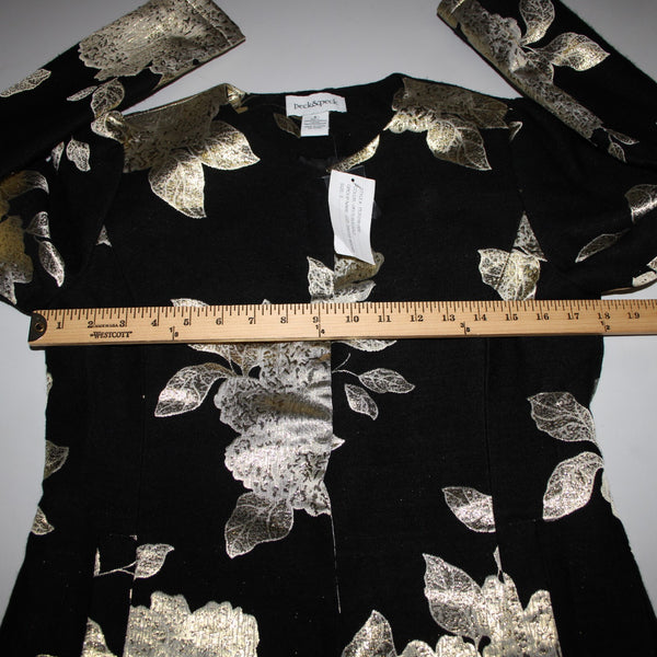 Peck And Peck NEW Sz S Black Gold Metallic Floral Lined 100% Polyester Jacket