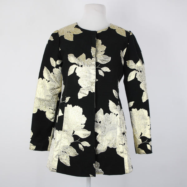 Peck And Peck NEW Sz S Black Gold Metallic Floral Lined 100% Polyester Jacket