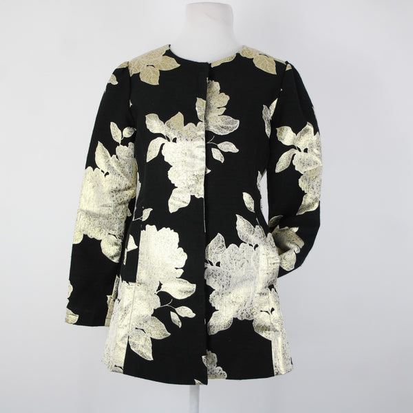 Peck And Peck NEW Sz S Black Gold Metallic Floral Lined 100% Polyester Jacket