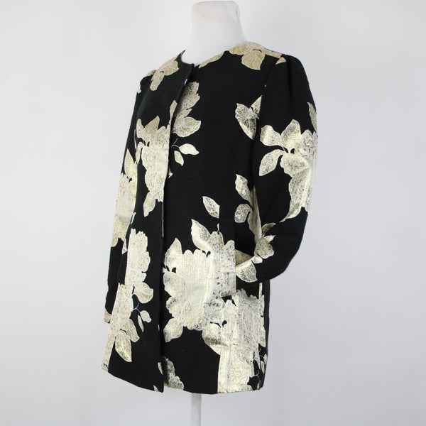 Peck And Peck NEW Sz S Black Gold Metallic Floral Lined 100% Polyester Jacket