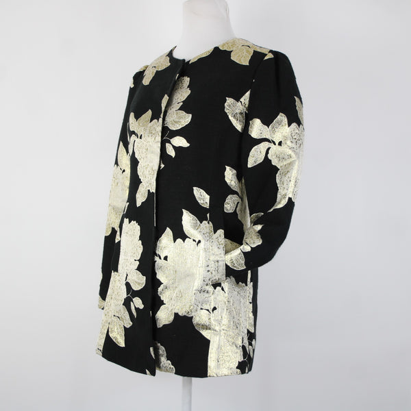 Peck And Peck NEW Sz S Black Gold Metallic Floral Lined 100% Polyester Jacket