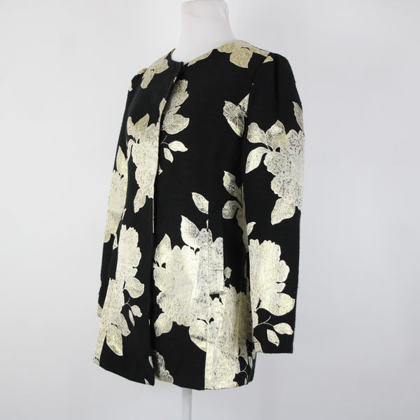 Peck And Peck NEW Sz S Black Gold Metallic Floral Lined 100% Polyester Jacket