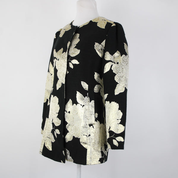 Peck And Peck NEW Sz S Black Gold Metallic Floral Lined 100% Polyester Jacket