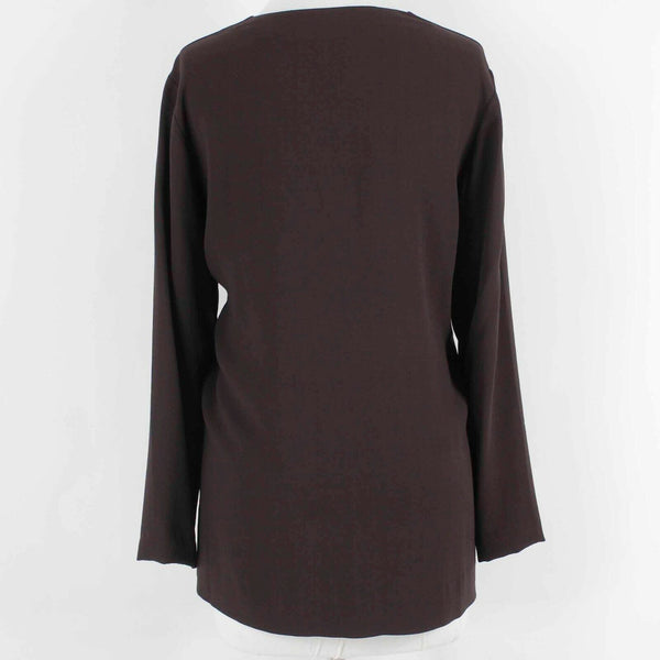 Eileen Fisher Sz M Dark Purple Button Closure 100% Silk Wrap Light Jacket