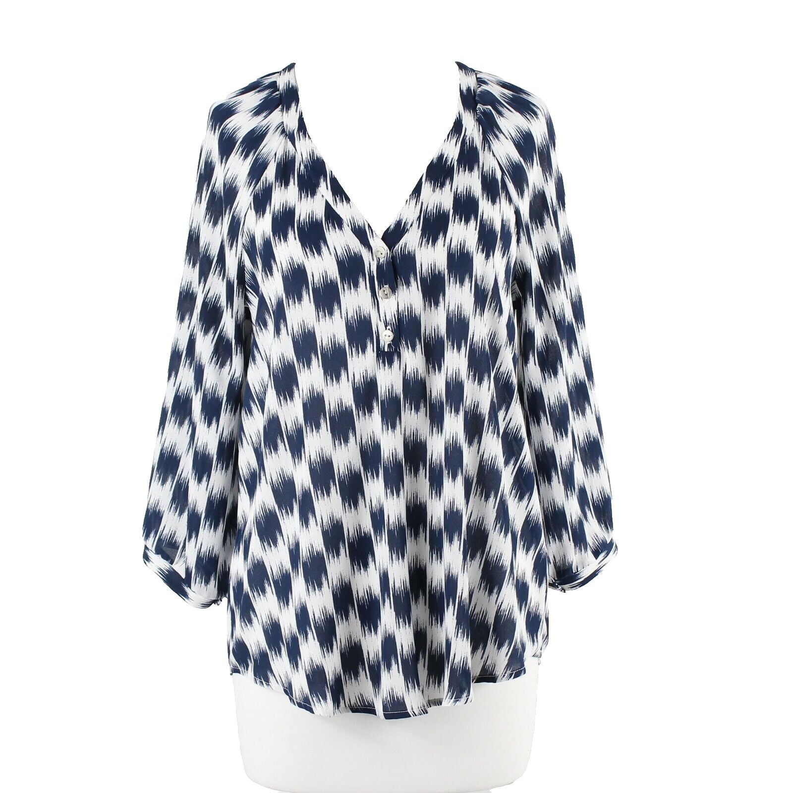 Lush Sz S Navy Blue Ivory Pullover 100% Polyester Top