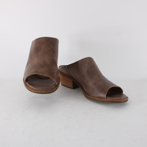Sofft Heels Sz 11 M Brown Open Toe Slip On Mule Leather 3" Heels