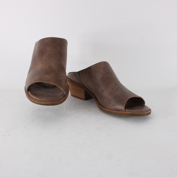 Sofft Heels Sz 11 M Brown Open Toe Slip On Mule Leather 3" Heels