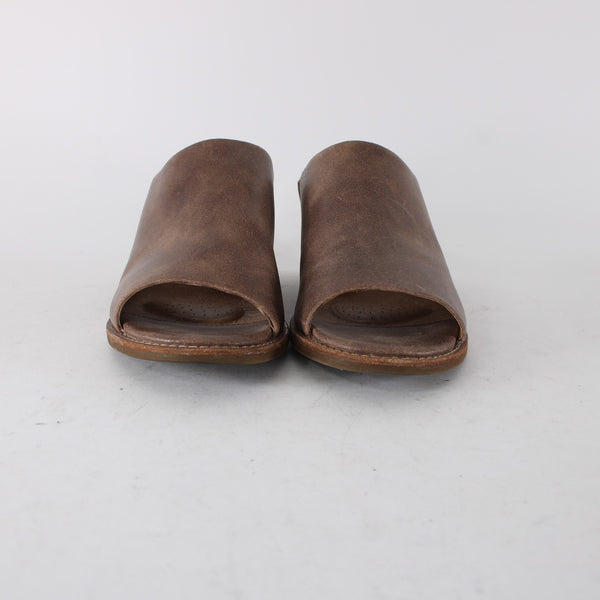 Sofft Heels Sz 11 M Brown Open Toe Slip On Mule Leather 3" Heels