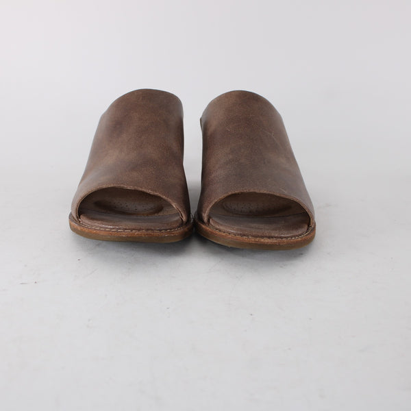 Sofft Heels Sz 11 M Brown Open Toe Slip On Mule Leather 3" Heels