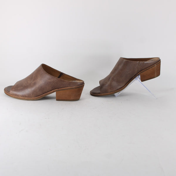 Sofft Heels Sz 11 M Brown Open Toe Slip On Mule Leather 3" Heels