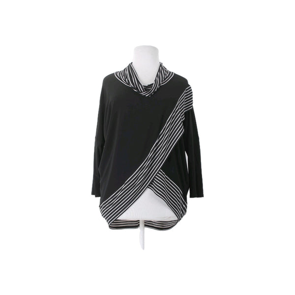 Joseph Ribkoff Top Sz 16 Black White Draped Collar Polyester Spandex Top