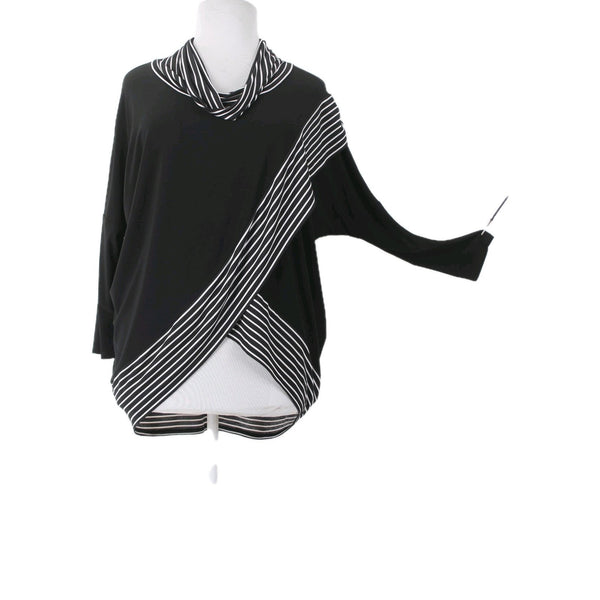 Joseph Ribkoff Top Sz 16 Black White Draped Collar Polyester Spandex Top