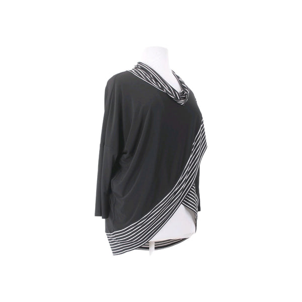 Joseph Ribkoff Top Sz 16 Black White Draped Collar Polyester Spandex Top