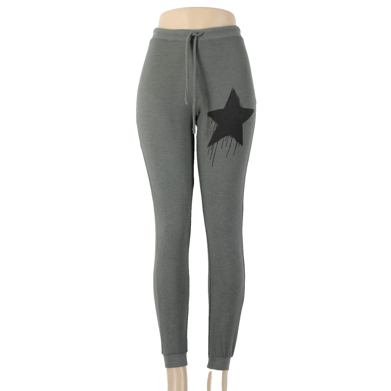 Chaser Sz XS x 30 Green Black Star Drawstring Jersey Polyester Rayon Sweat Pant