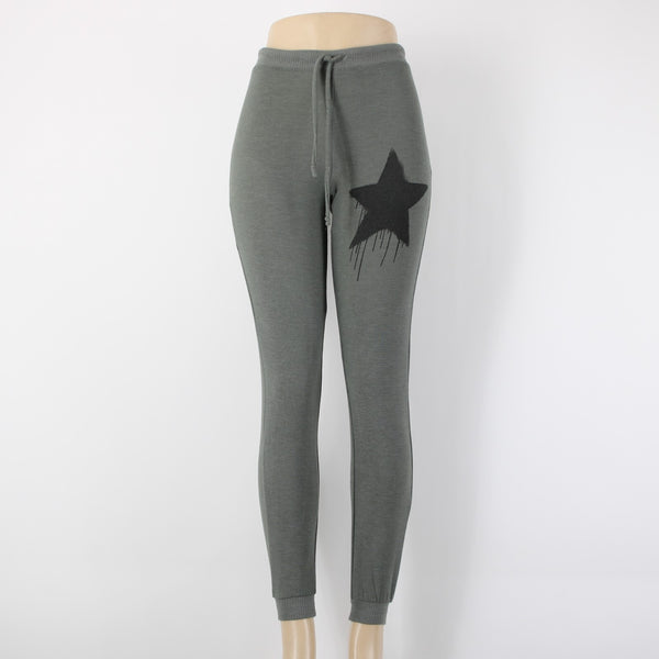 Chaser Sz XS x 30 Green Black Star Drawstring Jersey Polyester Rayon Sweat Pant