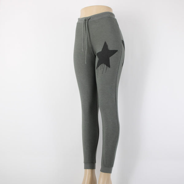 Chaser Sz XS x 30 Green Black Star Drawstring Jersey Polyester Rayon Sweat Pant