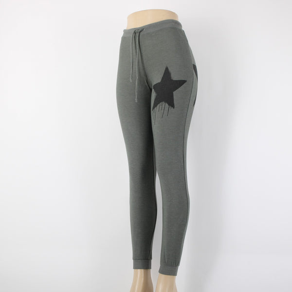 Chaser Sz XS x 30 Green Black Star Drawstring Jersey Polyester Rayon Sweat Pant