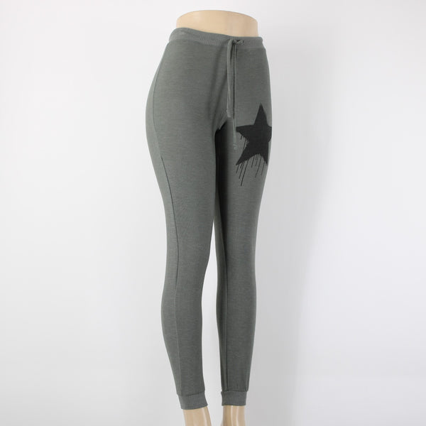 Chaser Sz XS x 30 Green Black Star Drawstring Jersey Polyester Rayon Sweat Pant