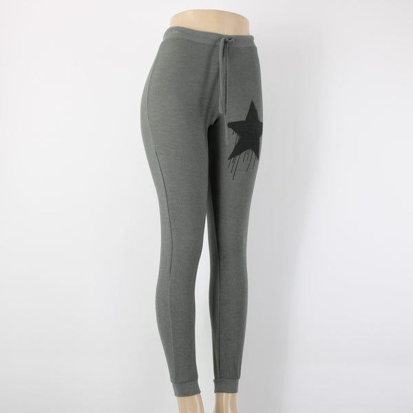 Chaser Sz XS x 30 Green Black Star Drawstring Jersey Polyester Rayon Sweat Pant