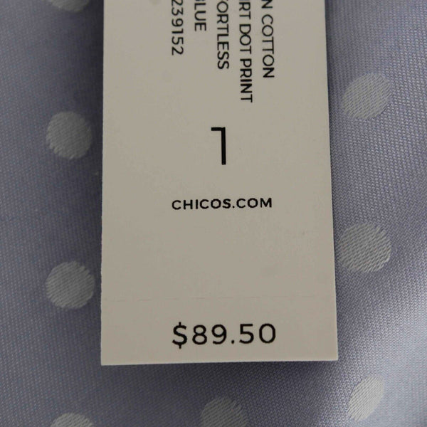 Chicos NEW $90 Sz 1 Blue Ruffle Trim Dot DoNo Iron 100% Cotton Shirt Top