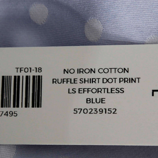 Chicos NEW $90 Sz 1 Blue Ruffle Trim Dot DoNo Iron 100% Cotton Shirt Top