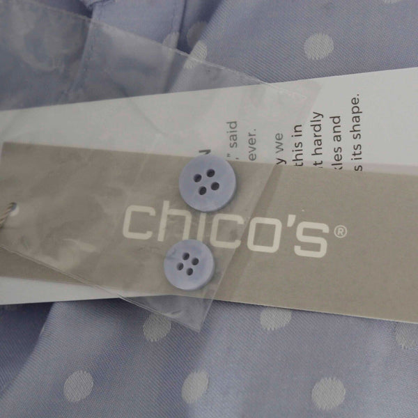 Chicos NEW $90 Sz 1 Blue Ruffle Trim Dot DoNo Iron 100% Cotton Shirt Top