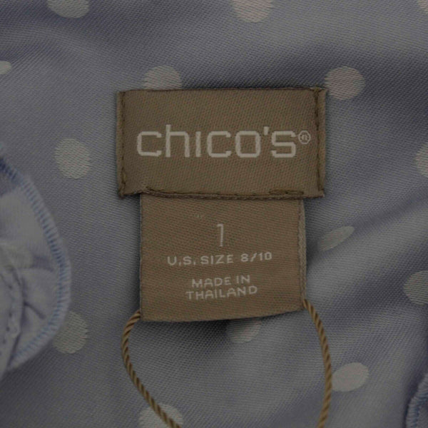 Chicos NEW $90 Sz 1 Blue Ruffle Trim Dot DoNo Iron 100% Cotton Shirt Top