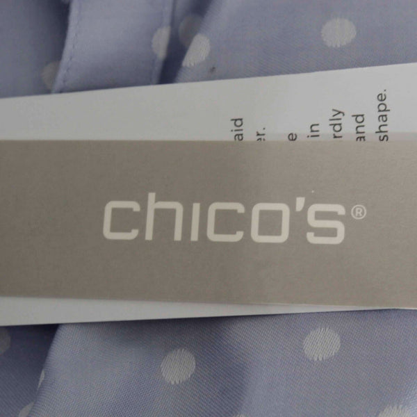 Chicos NEW $90 Sz 1 Blue Ruffle Trim Dot DoNo Iron 100% Cotton Shirt Top
