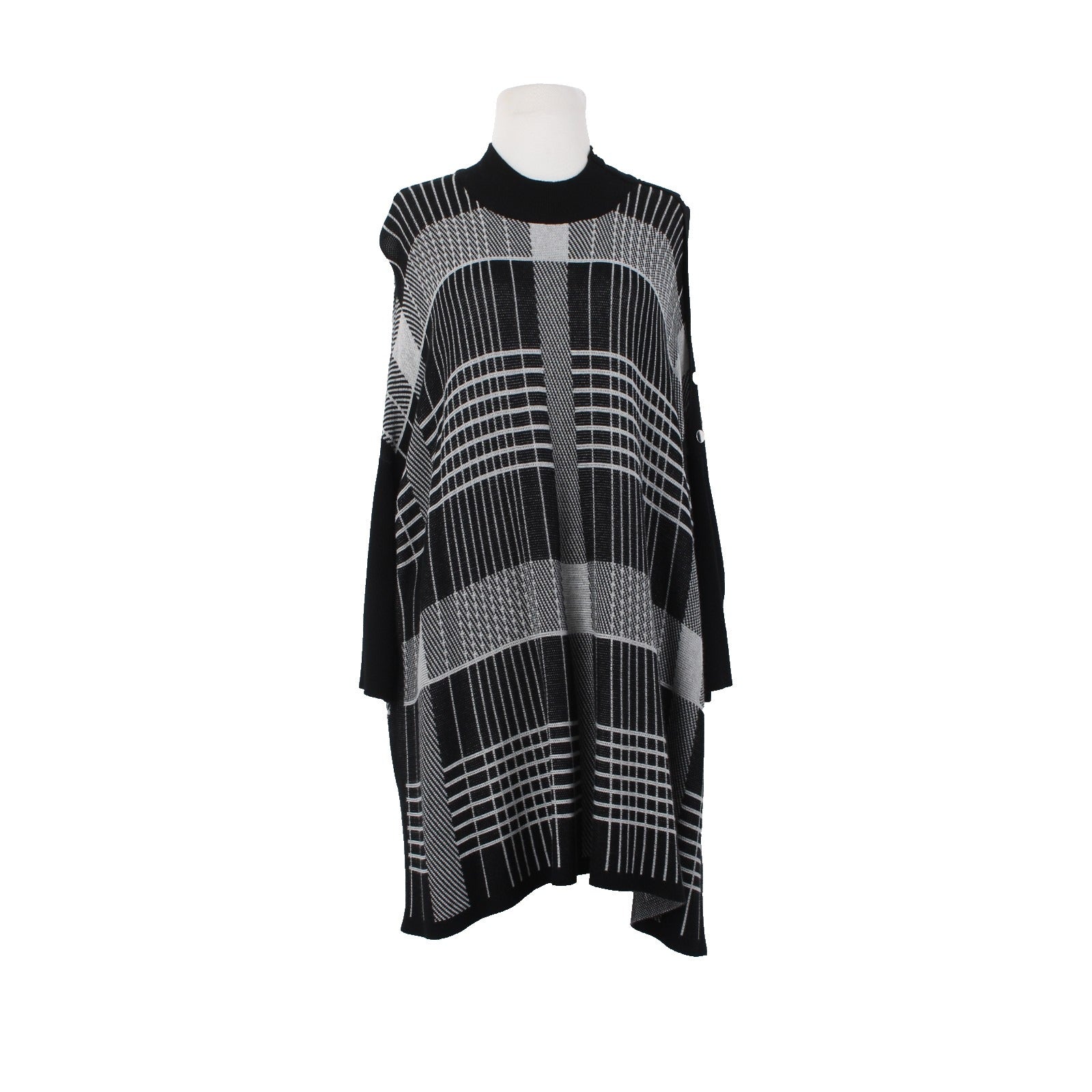 Joseph A Sweater Sz L Black Gray Pullover Collared Tunic 100% Rayon Sweater