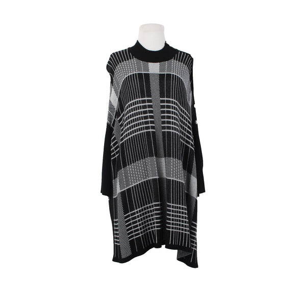 Joseph A Sweater Sz L Black Gray Pullover Collared Tunic 100% Rayon Sweater