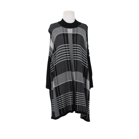 Joseph A Sweater Sz L Black Gray Pullover Collared Tunic 100% Rayon Sweater