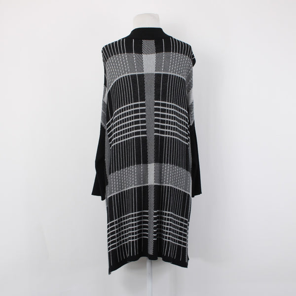 Joseph A Sweater Sz L Black Gray Pullover Collared Tunic 100% Rayon Sweater