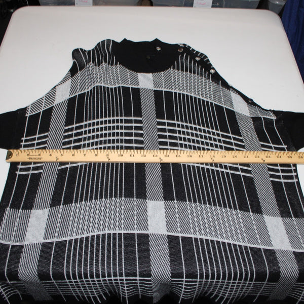 Joseph A Sweater Sz L Black Gray Pullover Collared Tunic 100% Rayon Sweater