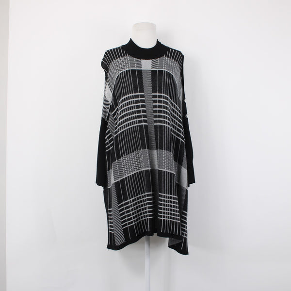 Joseph A Sweater Sz L Black Gray Pullover Collared Tunic 100% Rayon Sweater