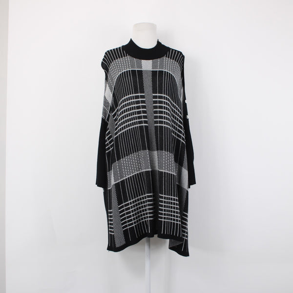 Joseph A Sweater Sz L Black Gray Pullover Collared Tunic 100% Rayon Sweater