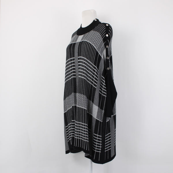 Joseph A Sweater Sz L Black Gray Pullover Collared Tunic 100% Rayon Sweater