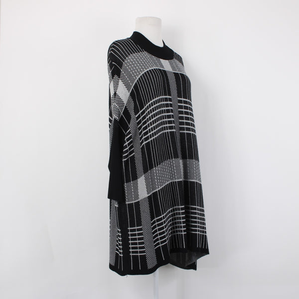 Joseph A Sweater Sz L Black Gray Pullover Collared Tunic 100% Rayon Sweater