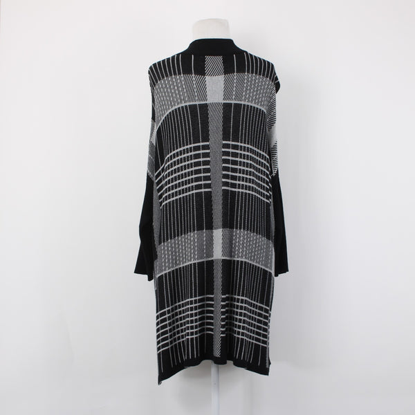 Joseph A Sweater Sz L Black Gray Pullover Collared Tunic 100% Rayon Sweater