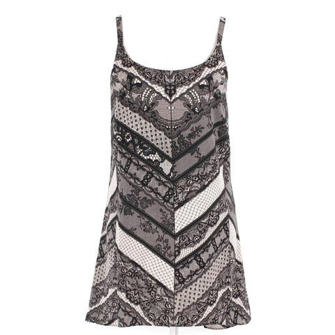 CAbi Sz M Black Taupe Lace Print Lined Adjustable Straps 100% Poly Top
