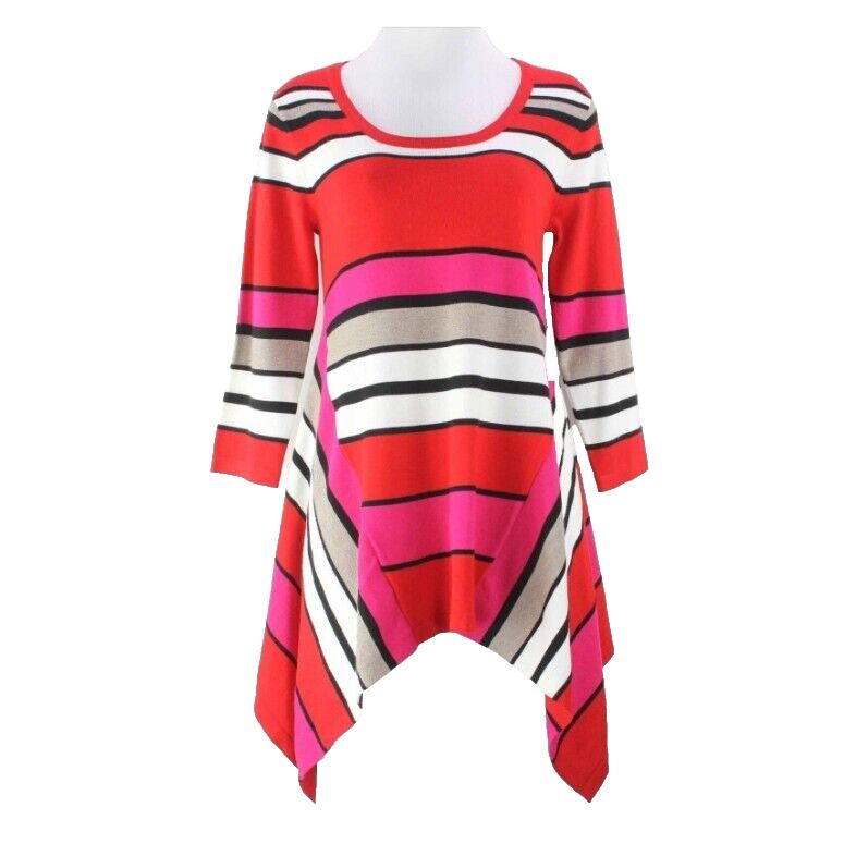 Premise NEW $68 Sz S Red White Black Multi Stripe Rayon Nylon Scarf Hem Top