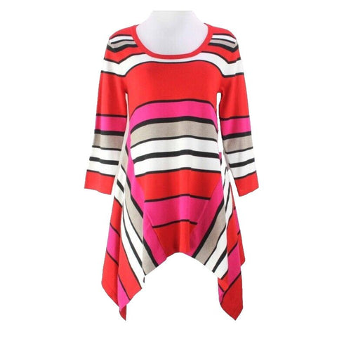 Premise NEW $68 Sz S Red White Black Multi Stripe Rayon Nylon Scarf Hem Top