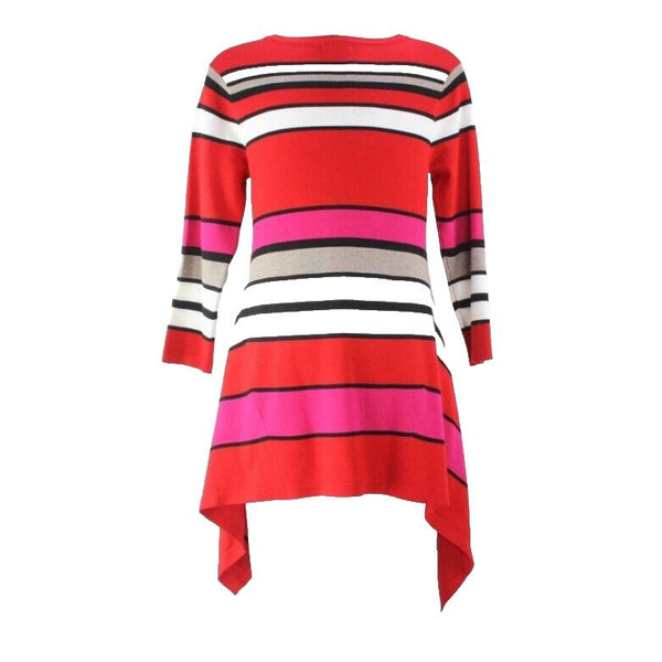 Premise NEW $68 Sz S Red White Black Multi Stripe Rayon Nylon Scarf Hem Top