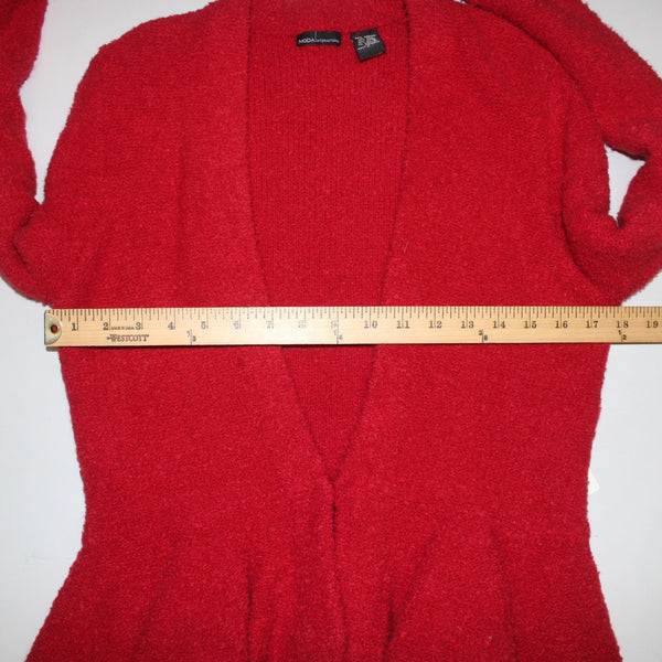 Moda International Cardigan Sweater NEW Sz L Red Acrylic Wool Nylon Cardigan