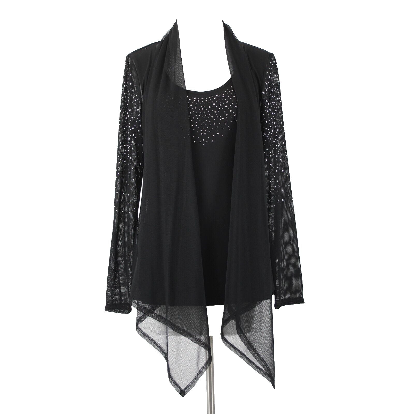 Frank Lyman NEW $312 Sz 8 Black Mesh Rhinestone 2 Pc Polyester Elastane Top