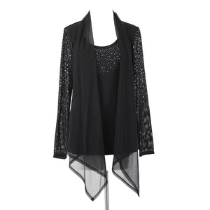 Frank Lyman NEW $312 Sz 8 Black Mesh Rhinestone 2 Pc Polyester Elastane Top