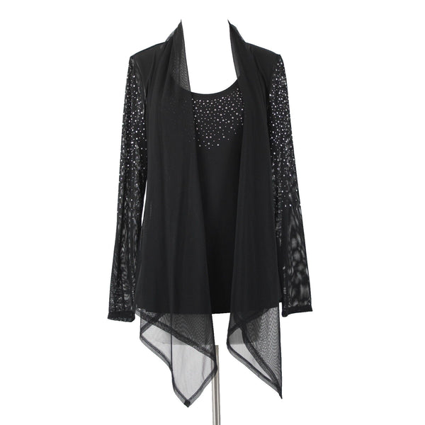 Frank Lyman NEW $312 Sz 8 Black Mesh Rhinestone 2 Pc Polyester Elastane Top