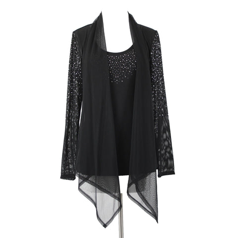 Frank Lyman NEW $312 Sz 8 Black Mesh Rhinestone 2 Pc Polyester Elastane Top