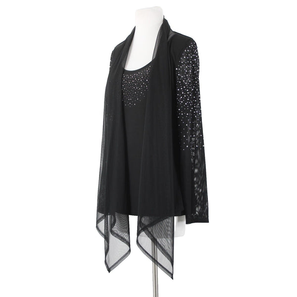Frank Lyman NEW $312 Sz 8 Black Mesh Rhinestone 2 Pc Polyester Elastane Top